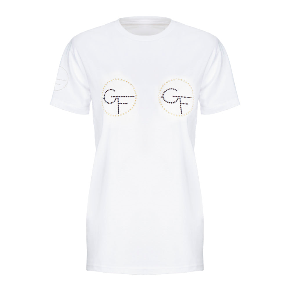 T-shirt bianca con logo oro