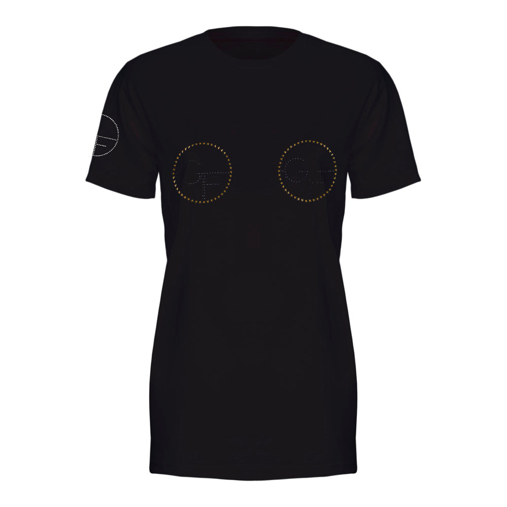 T-shirt nera con logo oro